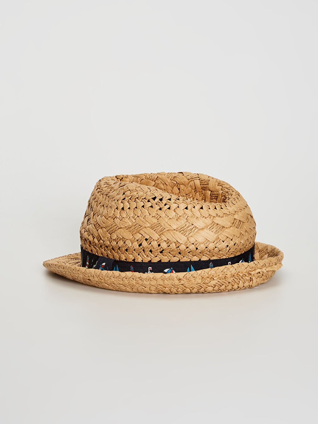Boy's Piping Detailed Straw Fedora Hat-1