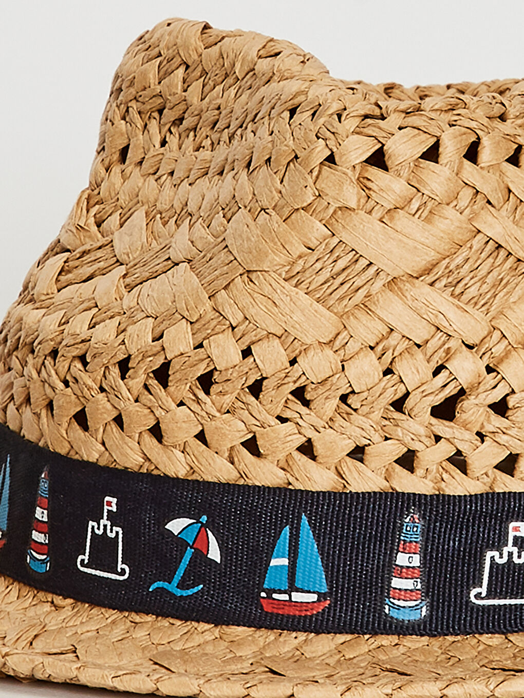 Boy's Piping Detailed Straw Fedora Hat-2