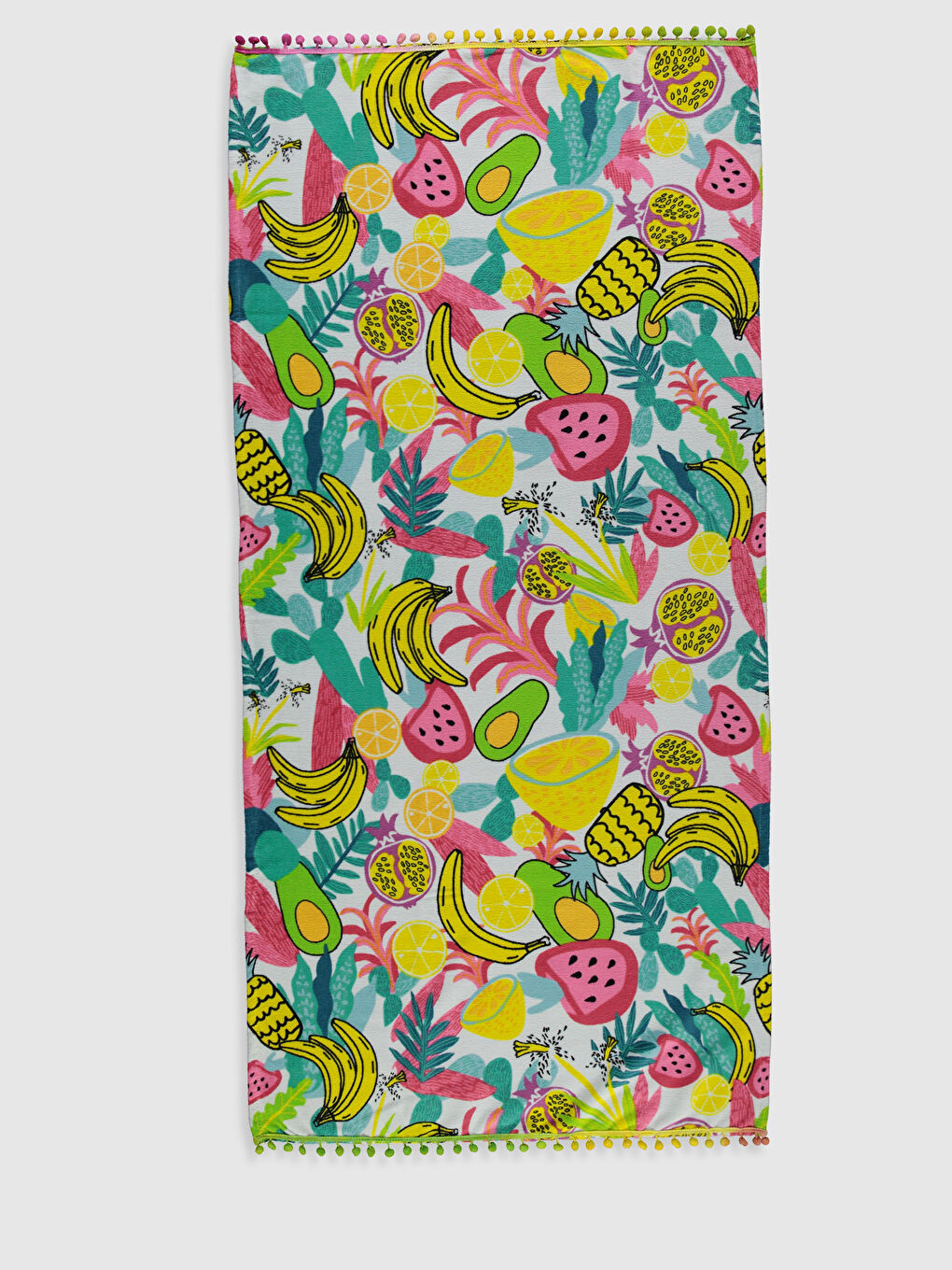 Beyaz Çocuk Meyve Baskılı Kadife Plaj Havlusu-1