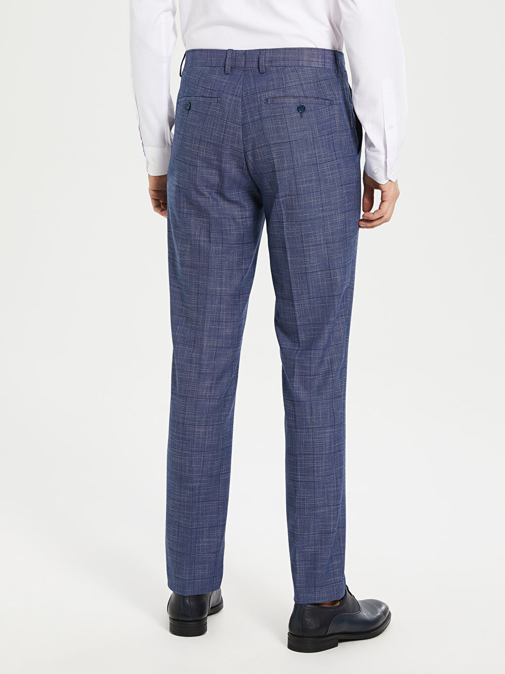 İndigo Dar Kalıp Ekose Armürlü Takım Elbise Pantolonu-3
