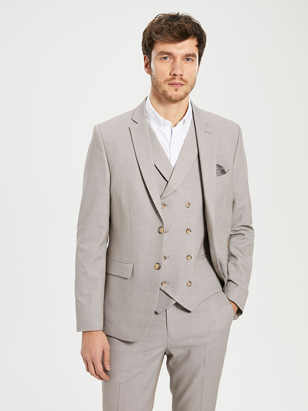 Bej Ekstra Dar Kalıp Erkek Blazer Ceket-3