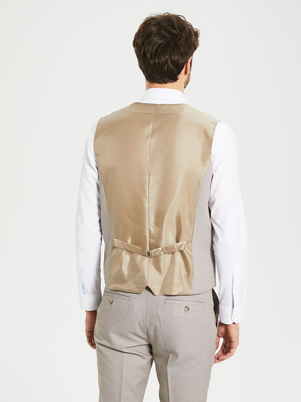 Bej Dar Kalıp Kruvaze Yaka Yelek-2