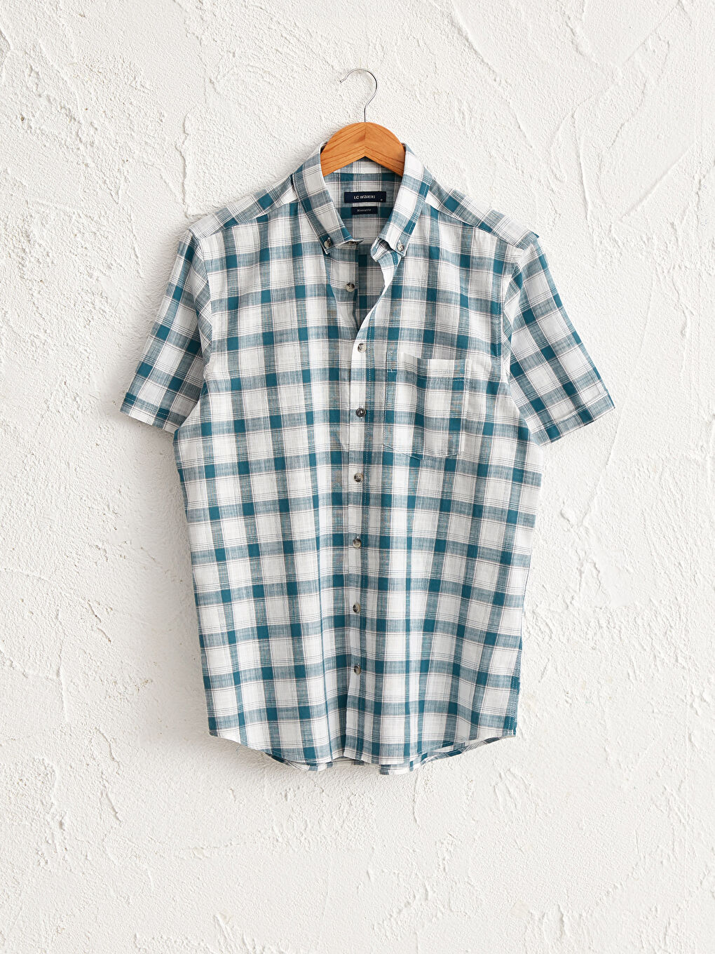 Yeşil Regular Fit Kısa Kollu Ekose Poplin Gömlek