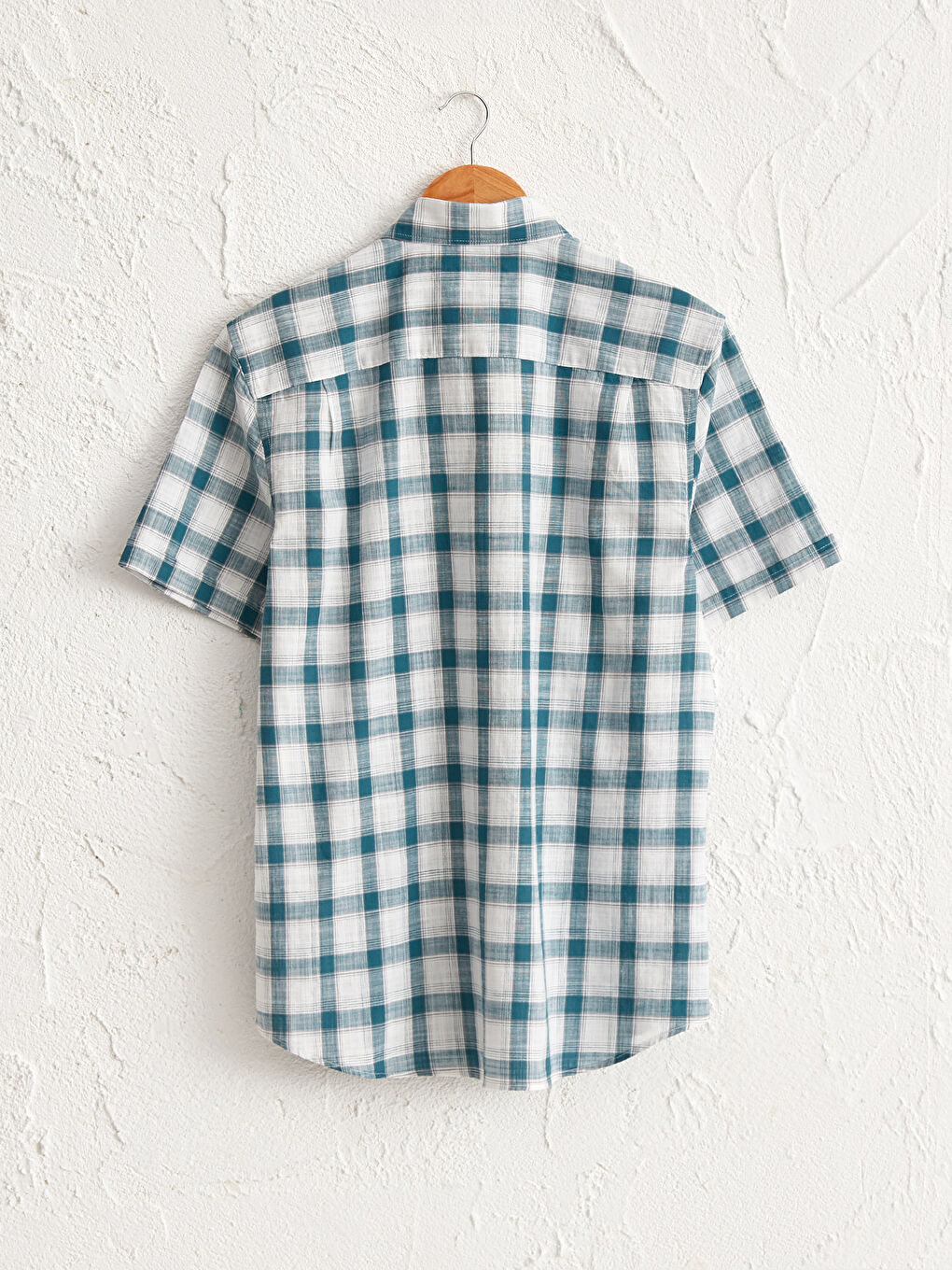 Yeşil Regular Fit Kısa Kollu Ekose Poplin Gömlek-1