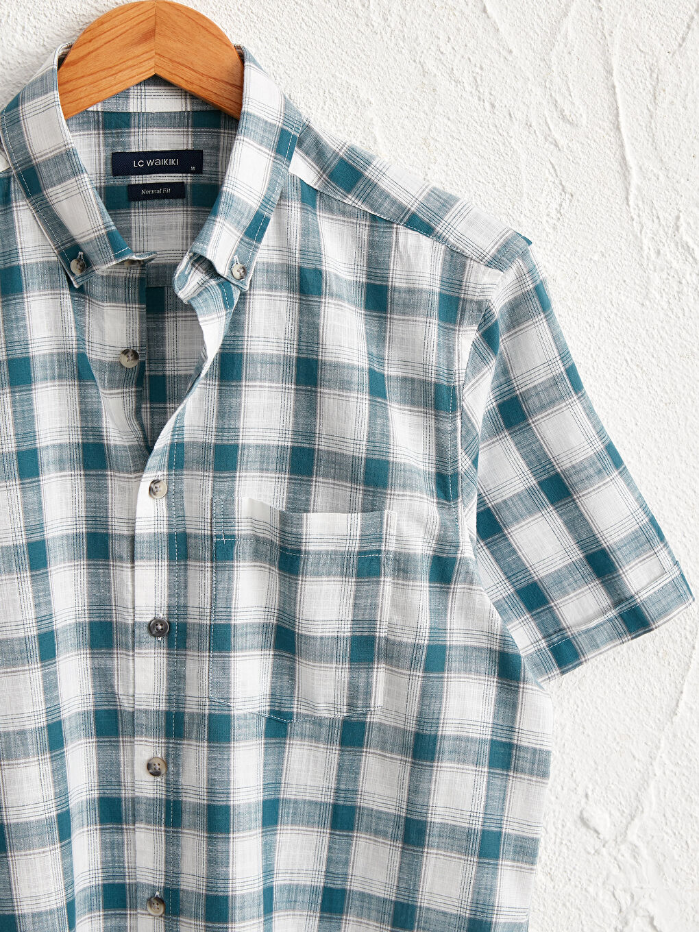 Yeşil Regular Fit Kısa Kollu Ekose Poplin Gömlek-2