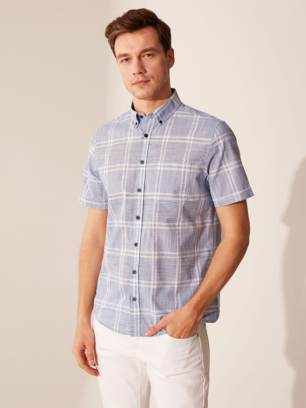 İndigo Poplin Erkek Gömlek-1