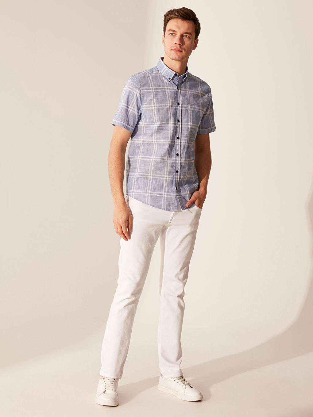 İndigo Poplin Erkek Gömlek-3