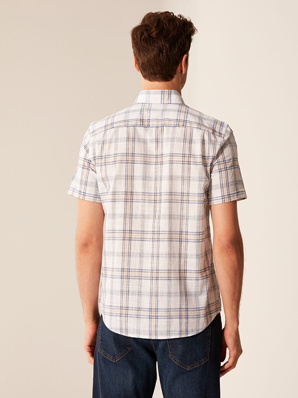 Сорочка зі звичайним кроєм, коротким рукавом, шотландкою, з попліну-2