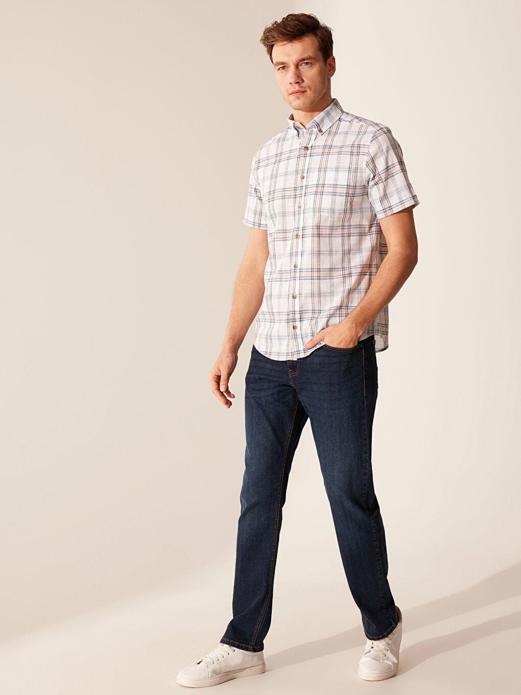 Сорочка зі звичайним кроєм, коротким рукавом, шотландкою, з попліну-3