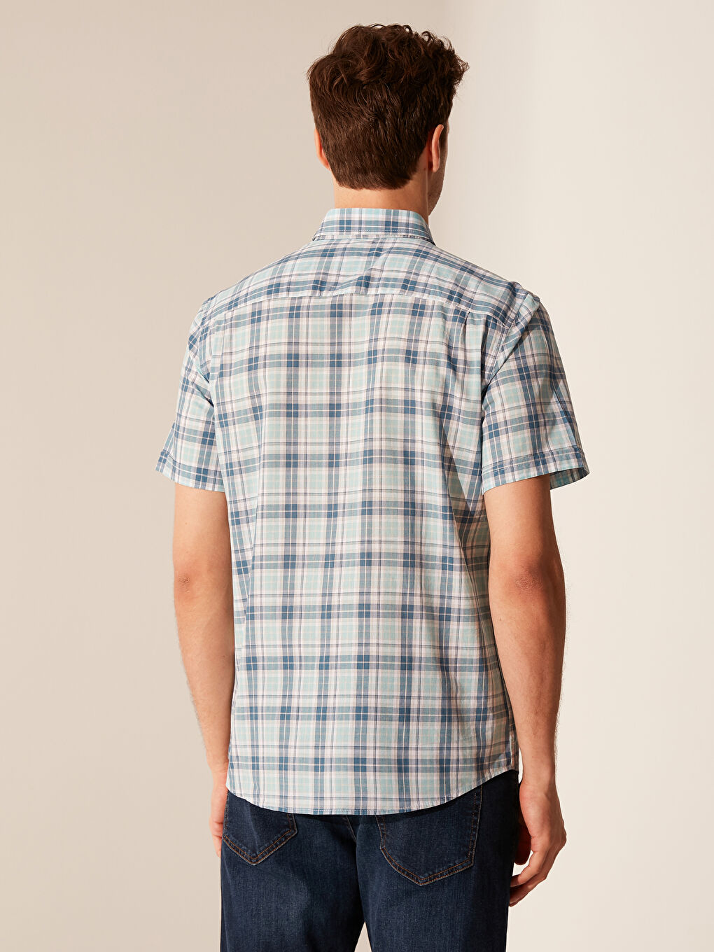 Regular Fit Short Sleeve Chequered Poplin Shirt-2