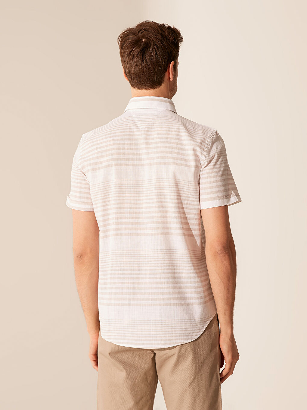 Bej Poplin Erkek Gömlek-2