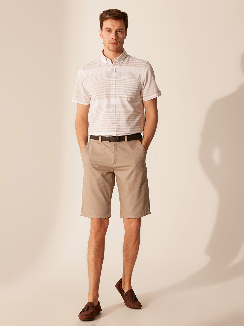 Bej Poplin Erkek Gömlek-3