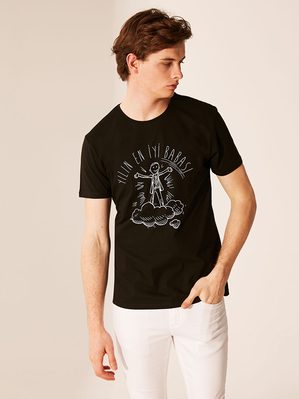 Siyah Baskılı Tişört Baba Oğul Kombini