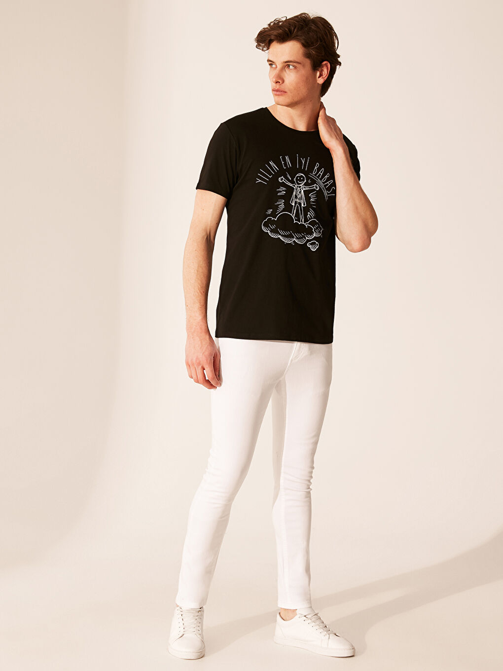 Siyah Baskılı Tişört Baba Oğul Kombini-4