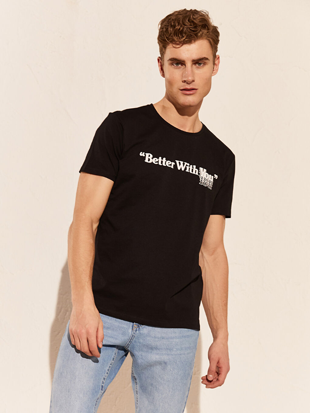 Siyah Baskılı Penye Tişört Baba Oğul Kombini