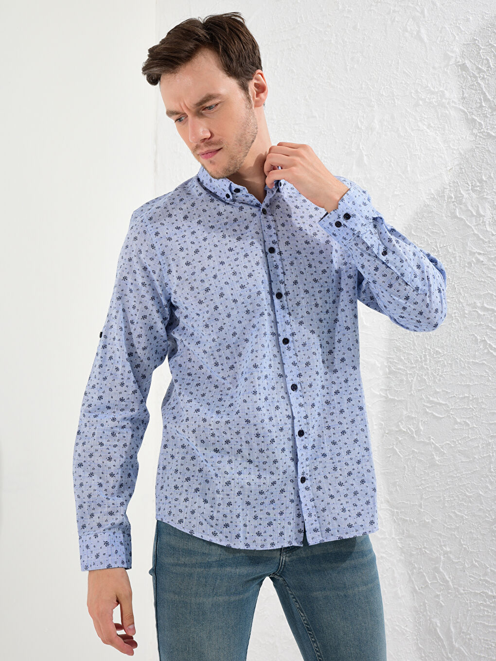 قميص بوبلين مطبوع رفيع