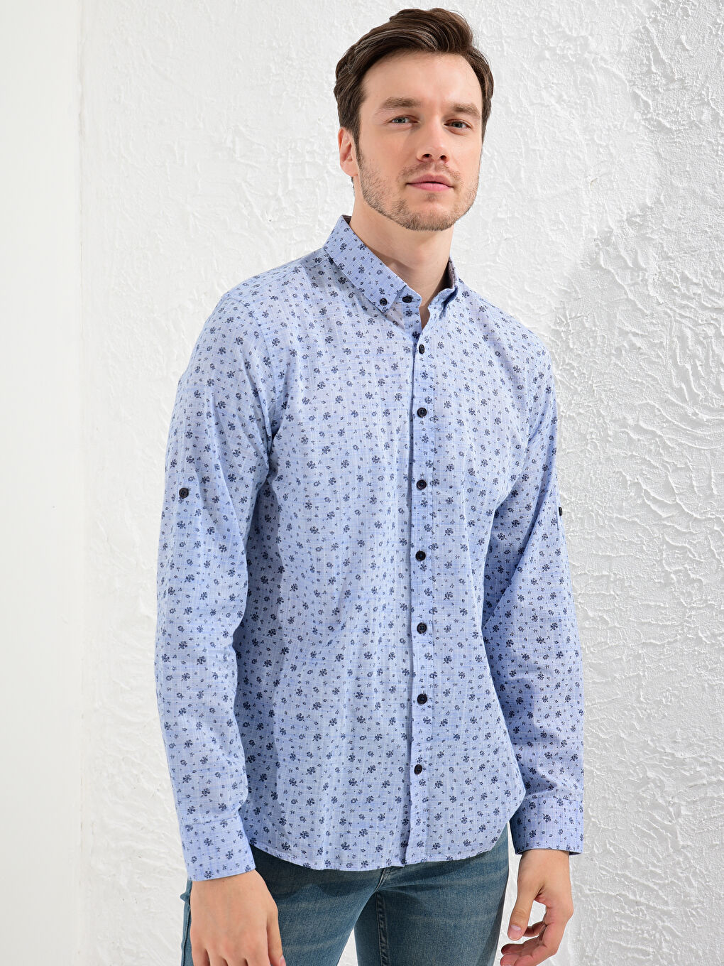 قميص بوبلين مطبوع رفيع-1