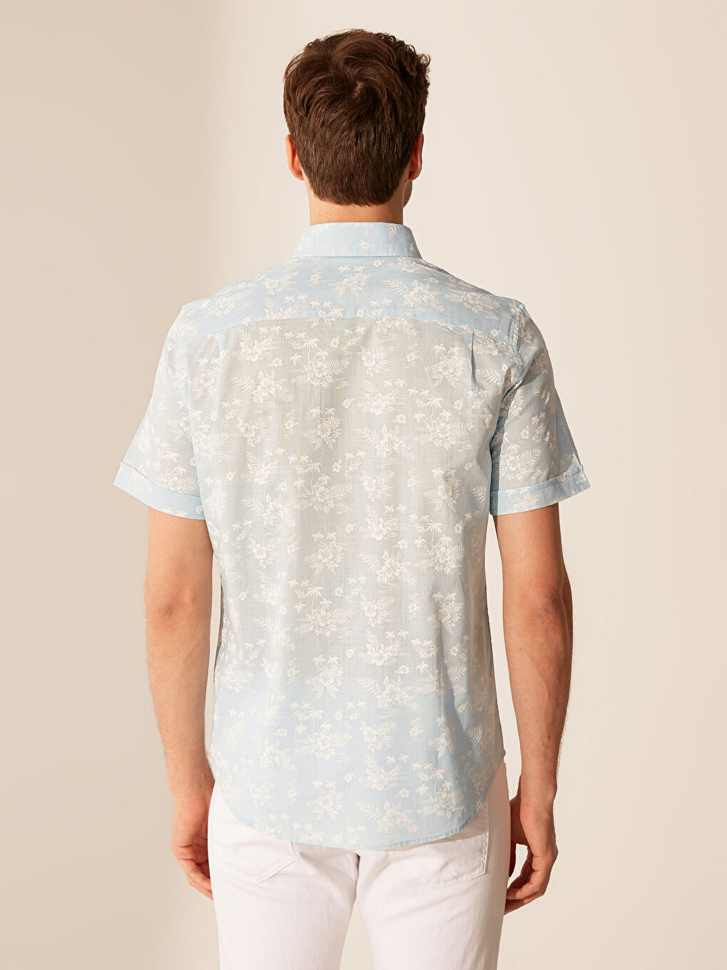 Beyaz Regular Fit Desenli Kısa Kollu Gömlek-3