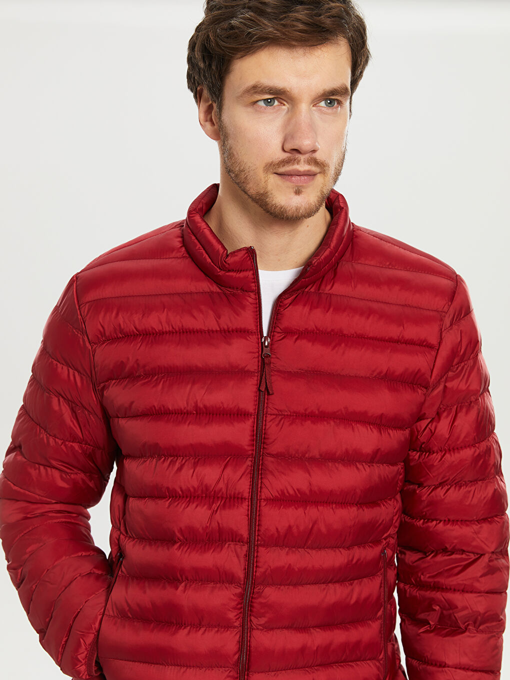 Kırmızı Standart Kalıp Dik Yaka Erkek Şişme Mont-3