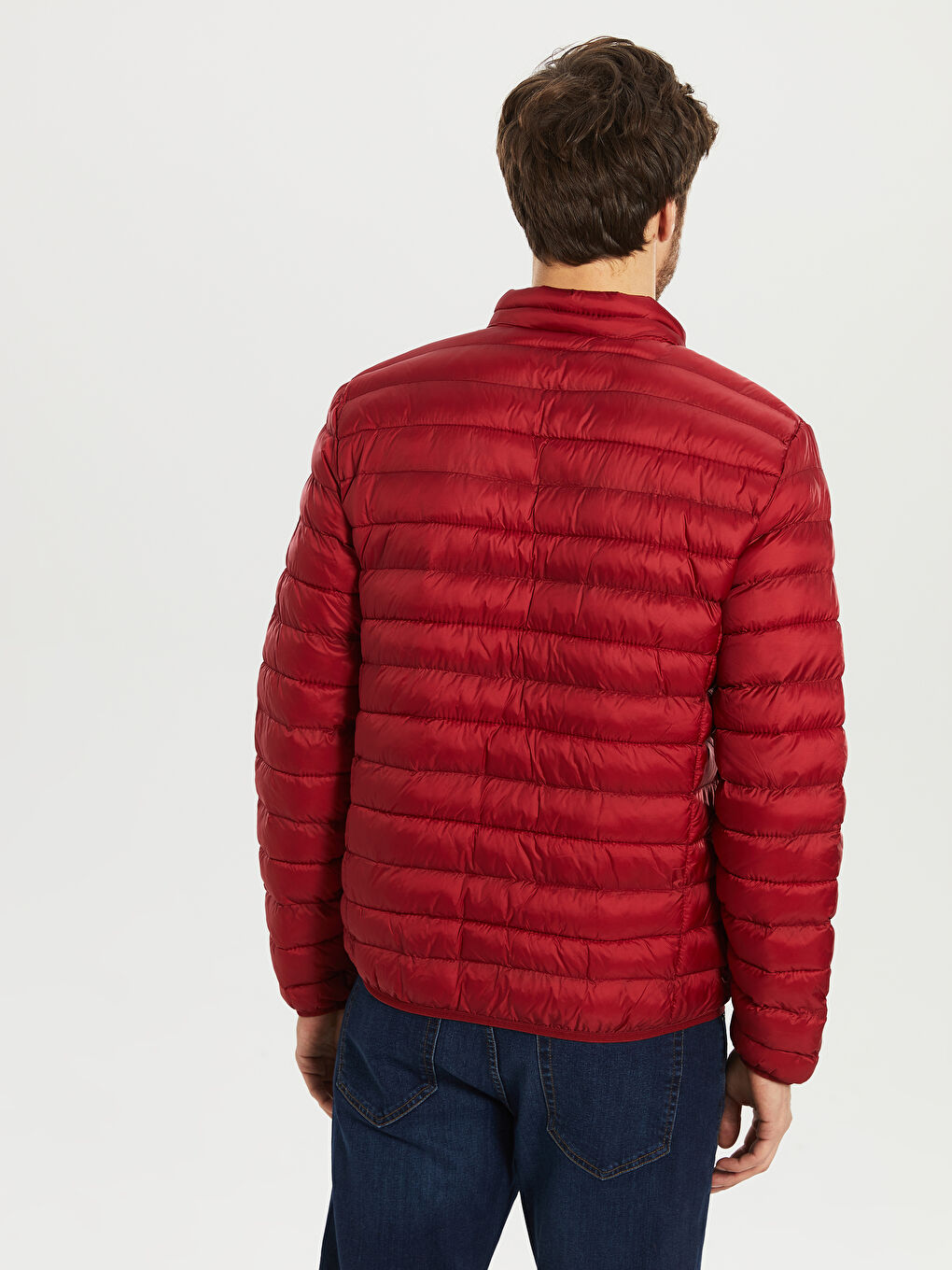 Kırmızı Standart Kalıp Dik Yaka Erkek Şişme Mont-4