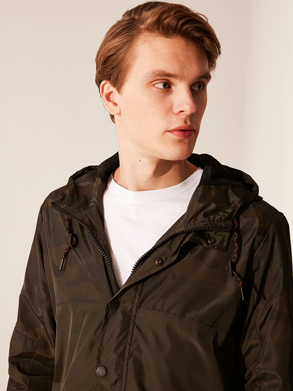 Haki Slim Fit Kapüşonlu İnce Erkek Yağmurluk-3