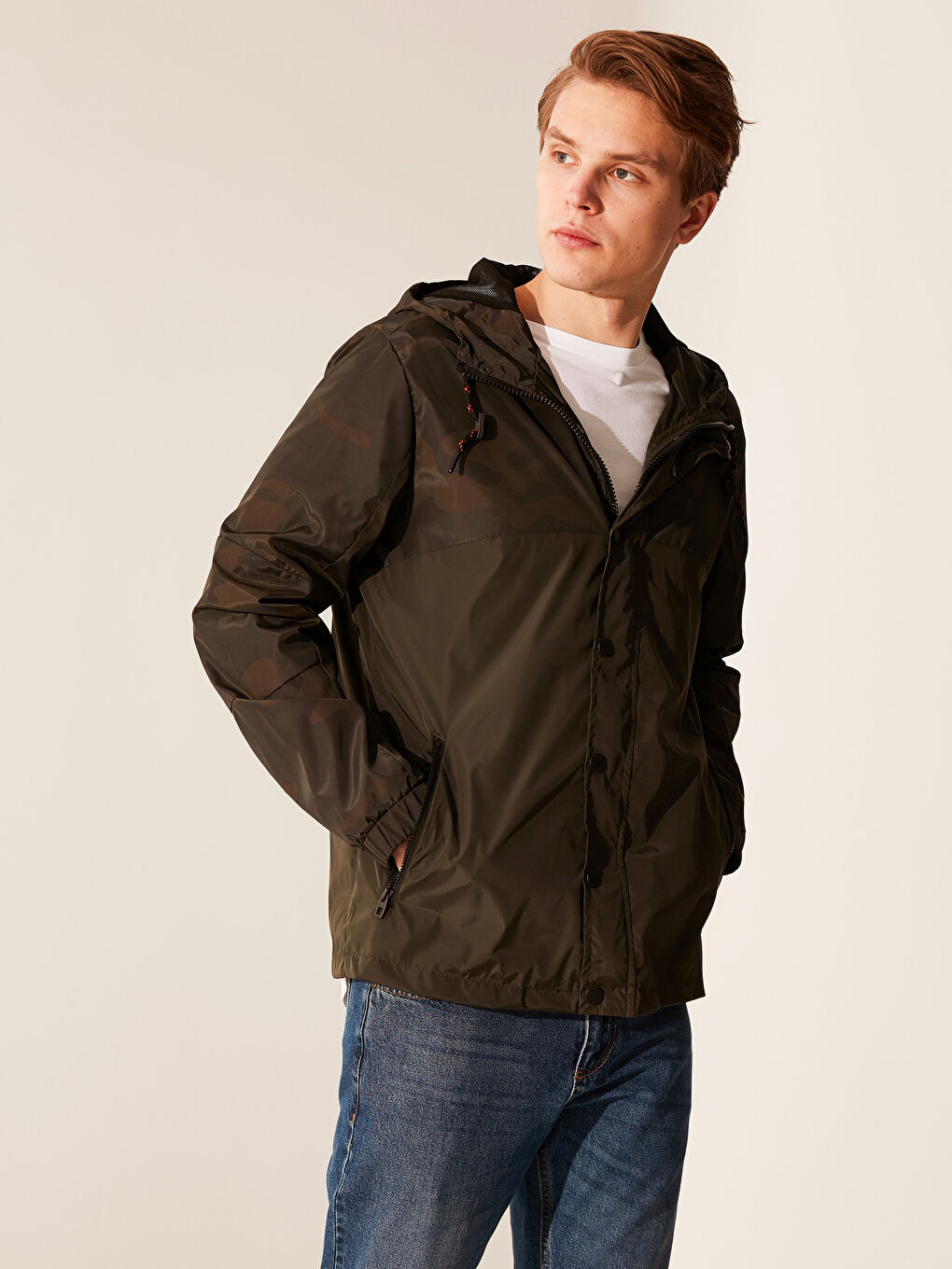 Haki Slim Fit Kapüşonlu İnce Erkek Yağmurluk-1