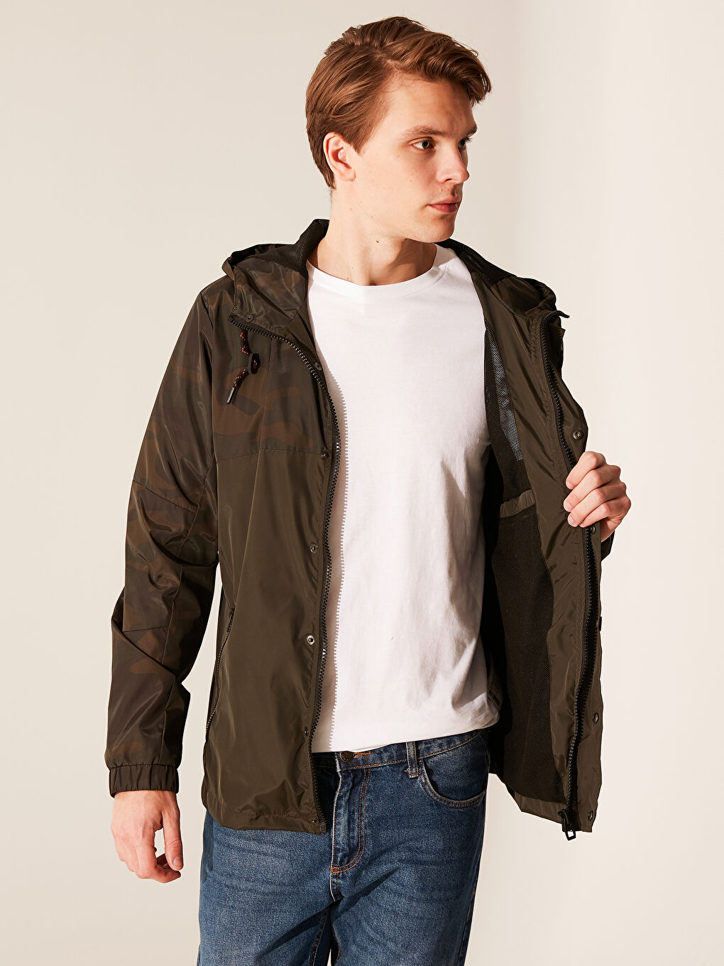 Haki Slim Fit Kapüşonlu İnce Erkek Yağmurluk-6