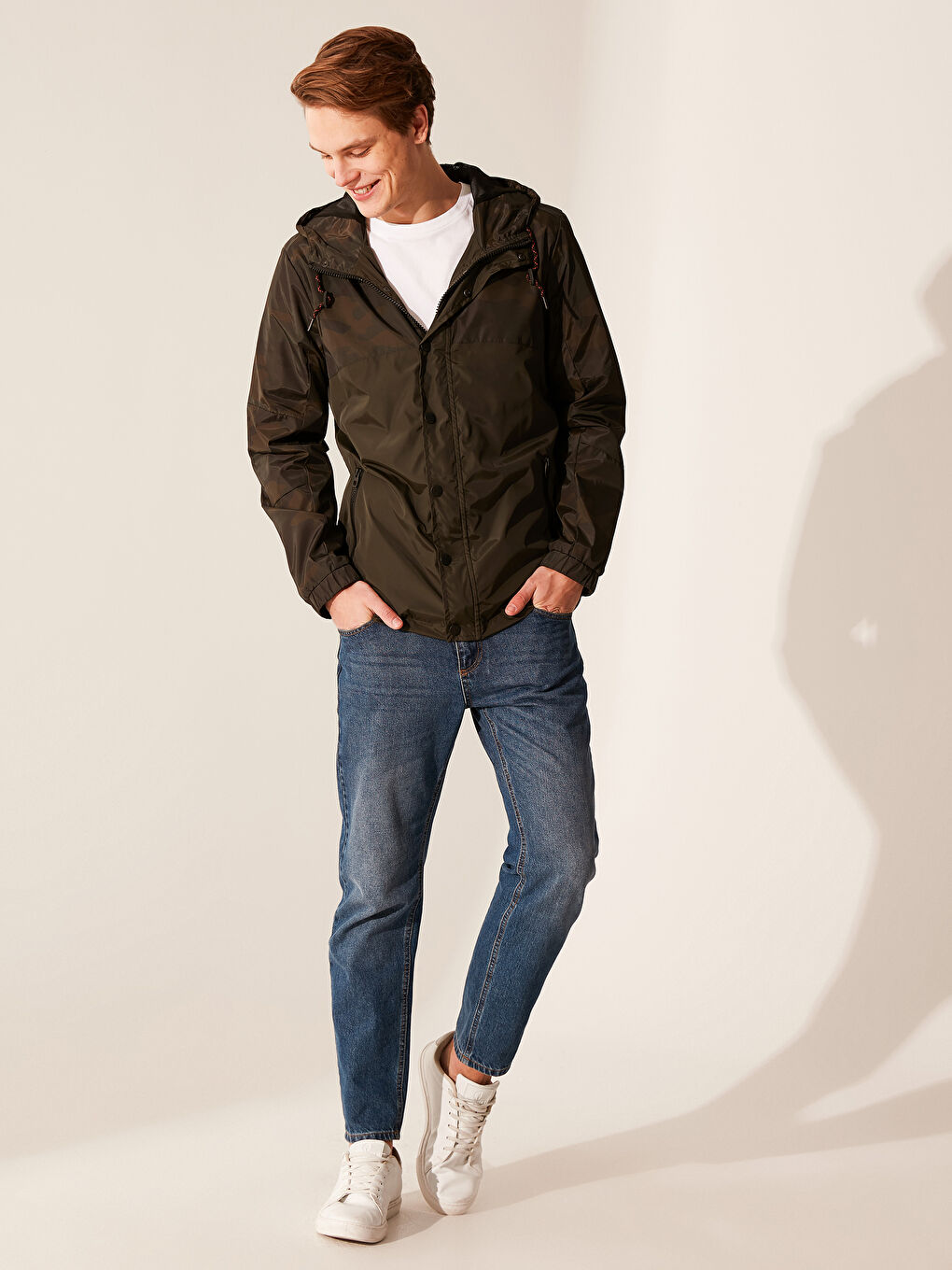 Haki Slim Fit Kapüşonlu İnce Erkek Yağmurluk-9