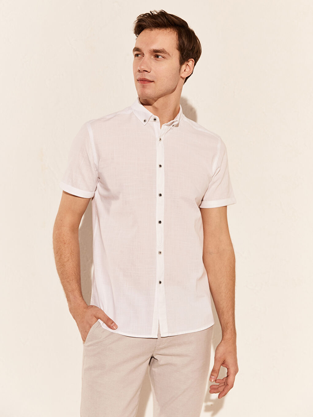 Chemise pour Hommes Slim Fit Manches Courtes en Popeline