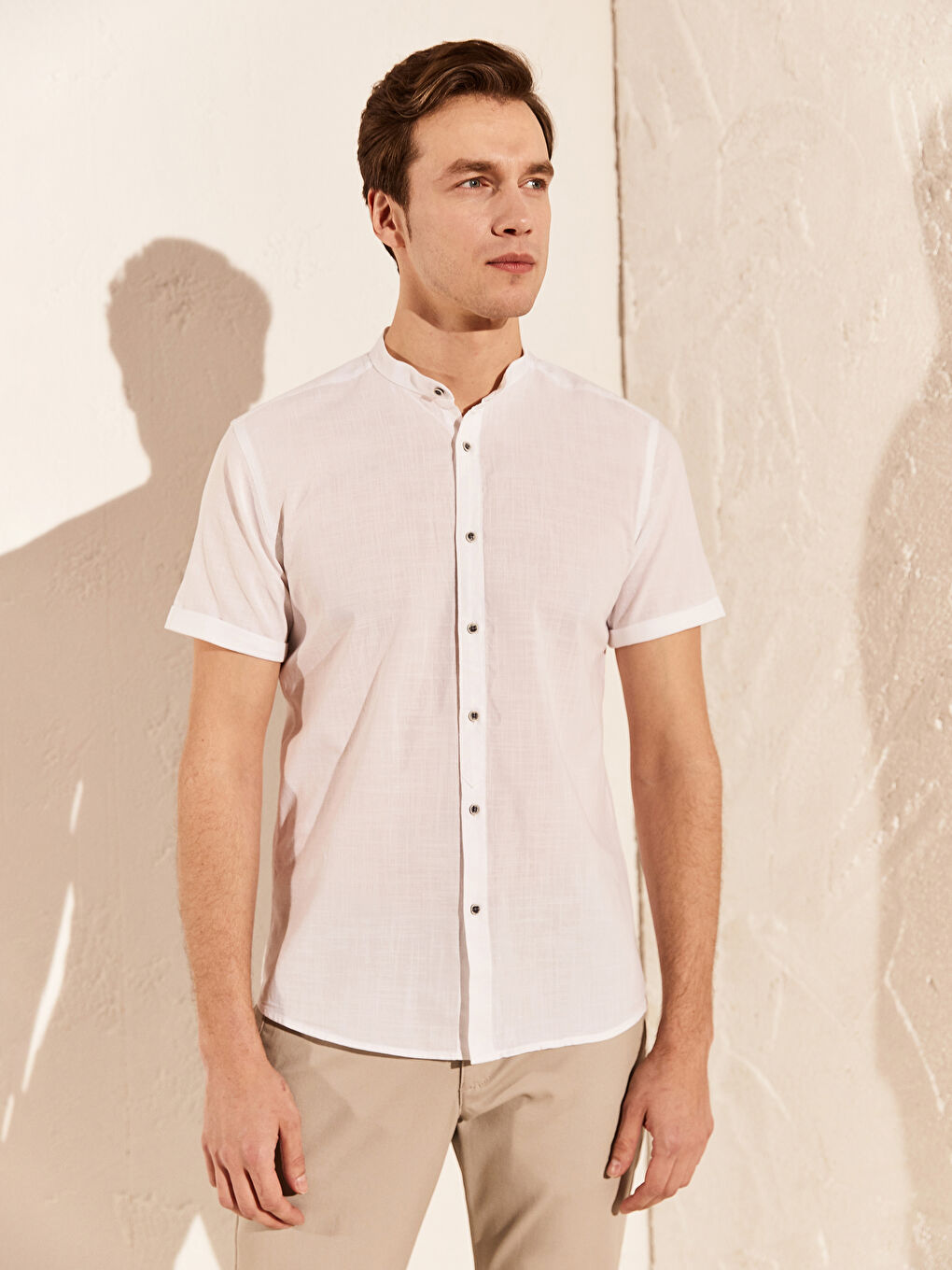 Beyaz Slim Fit Kısa Kollu Poplin Erkek Gömlek-1