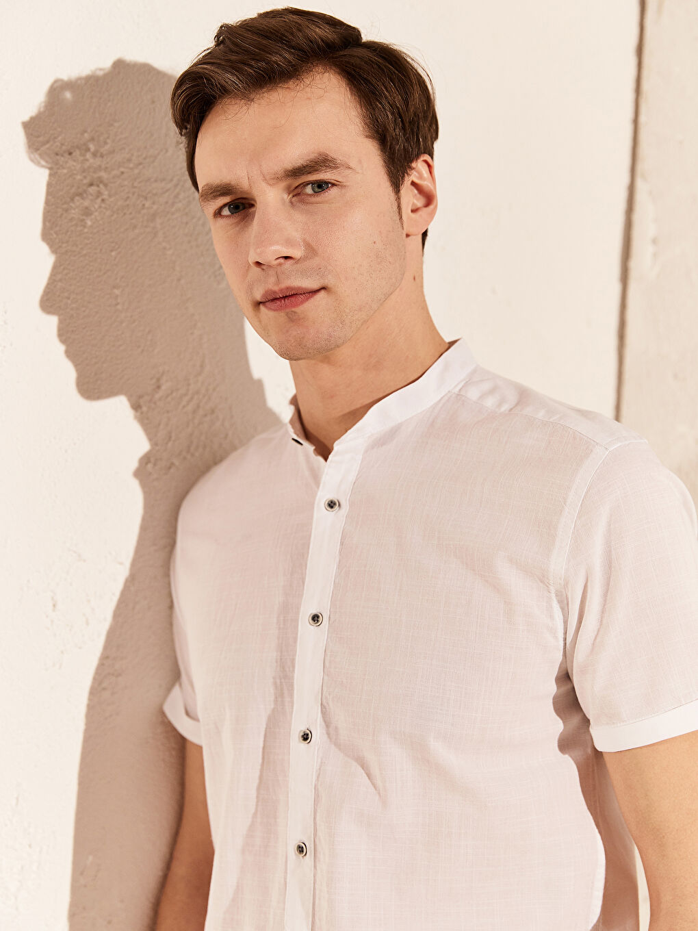 Beyaz Slim Fit Kısa Kollu Poplin Erkek Gömlek-2