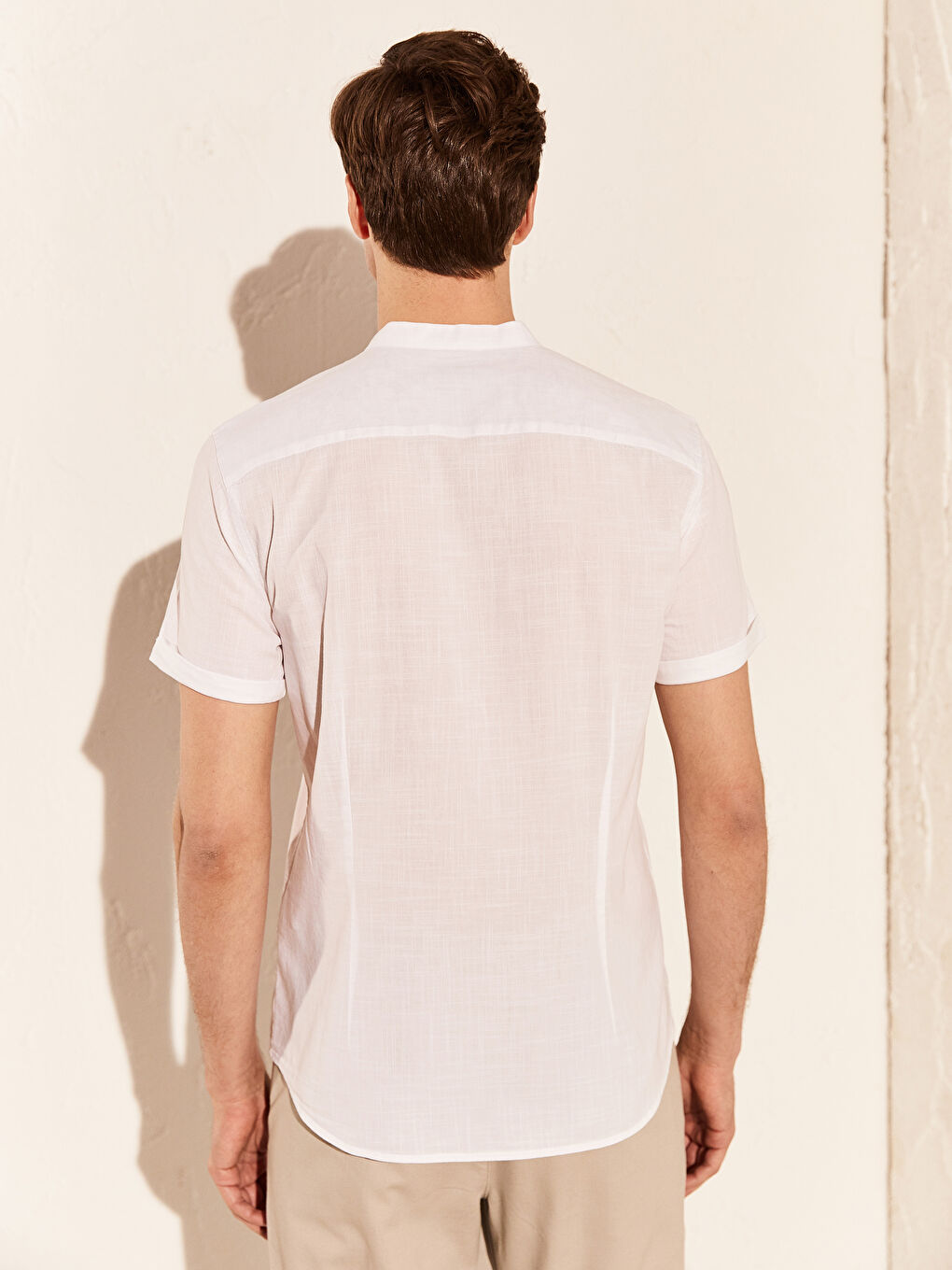 Beyaz Slim Fit Kısa Kollu Poplin Erkek Gömlek-3