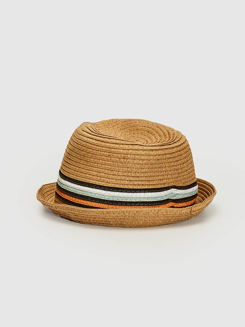 Ұл баланың жолақпен безендірілген сабан федора қалпағы-2