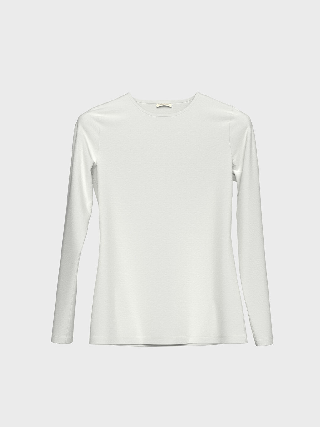 Beyaz Bisiklet Yaka Standart Fit Uzun Kollu Penye Kadın Düz Pamuklu Tişört