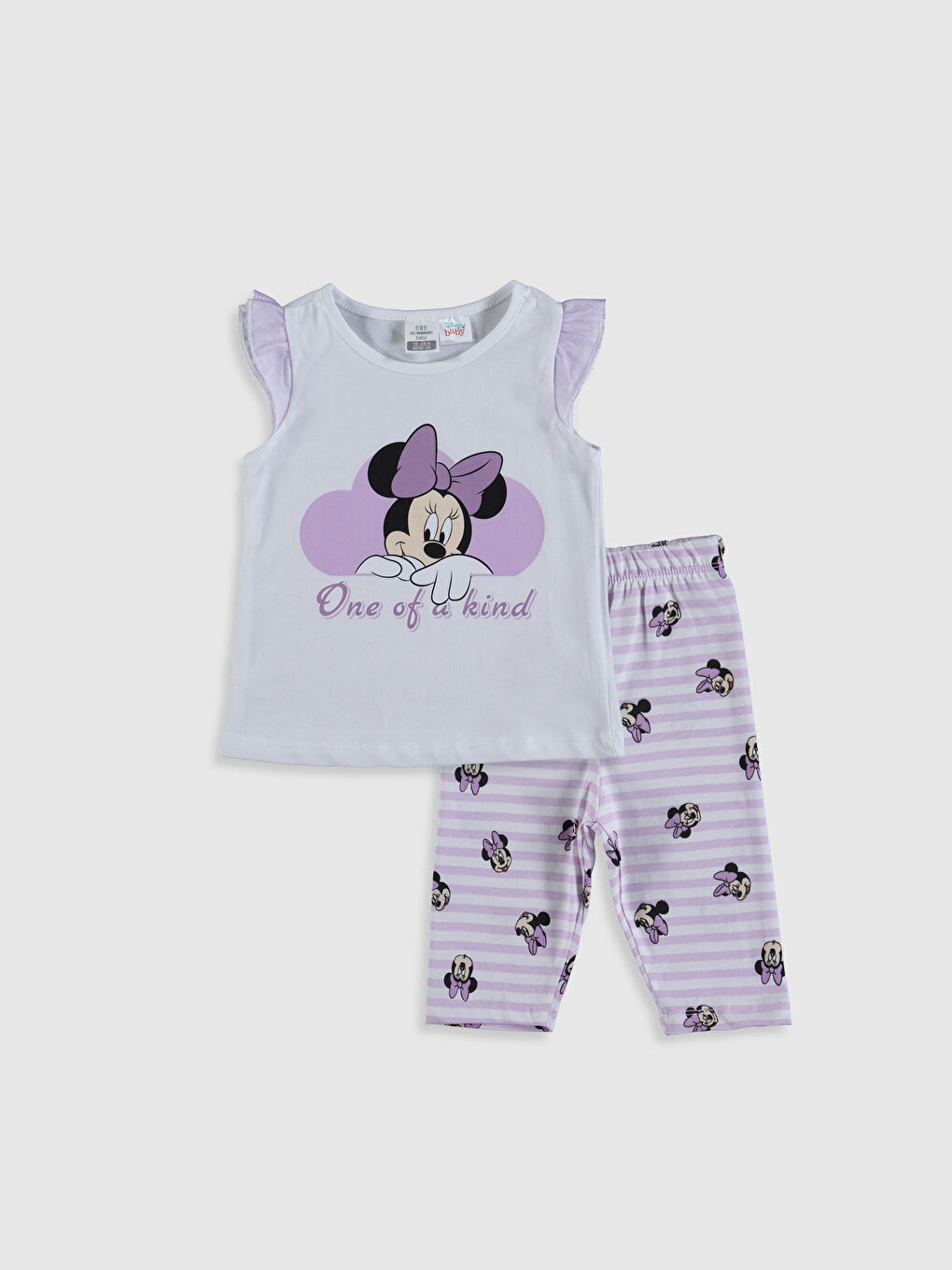 Beyaz Kız Bebek Minnie Mouse Baskılı Pijama Takımı