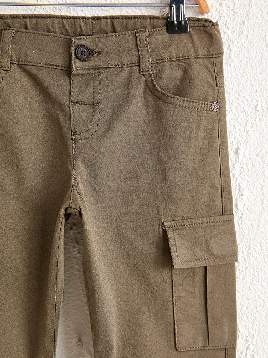 Haki Basic Gabardin Erkek Çocuk Jogger Kargo Pantolon-1