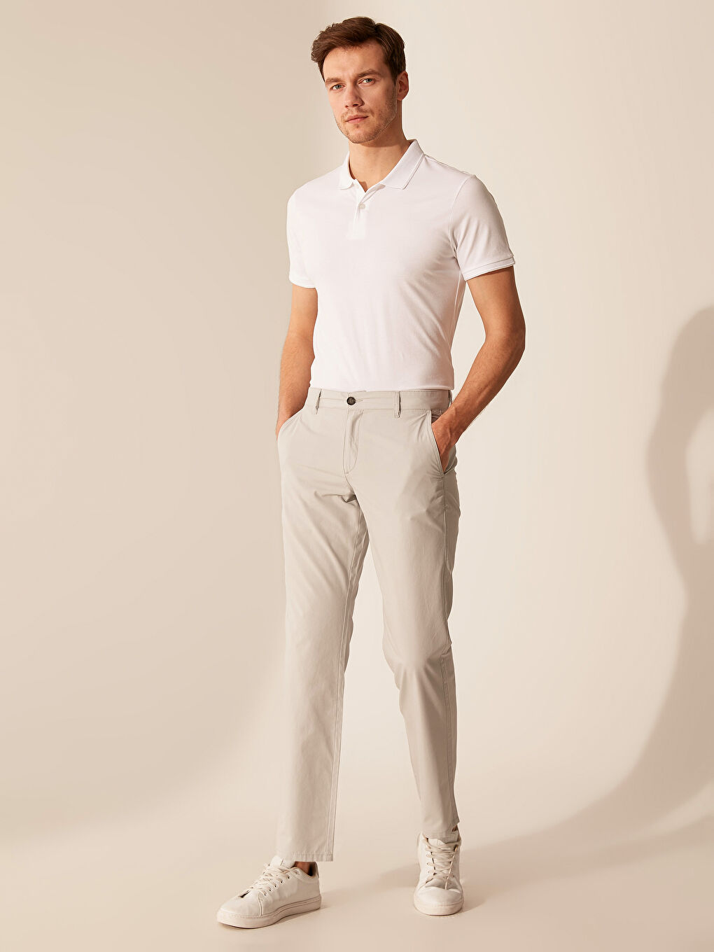 Gri Geniş Kalıp Gabardin Erkek Chino Pantolon