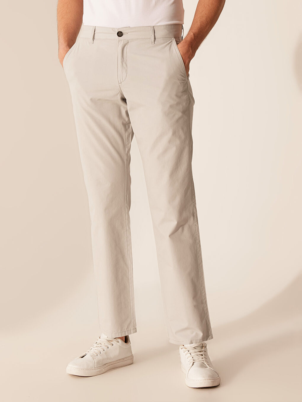 Gri Geniş Kalıp Gabardin Erkek Chino Pantolon-2