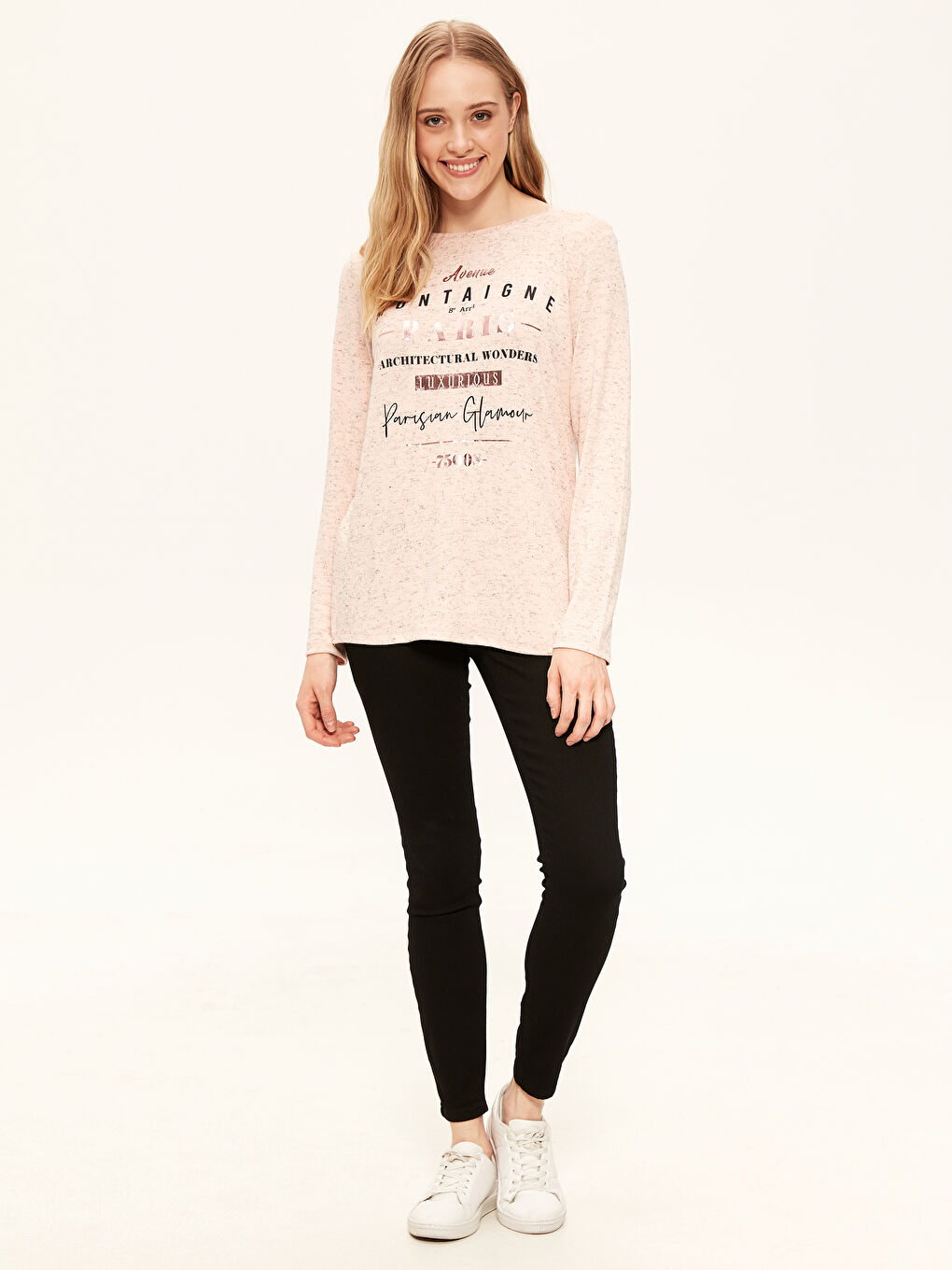 Pembe Bisiklet Yaka Uzun Kollu Kadın Tişört-3