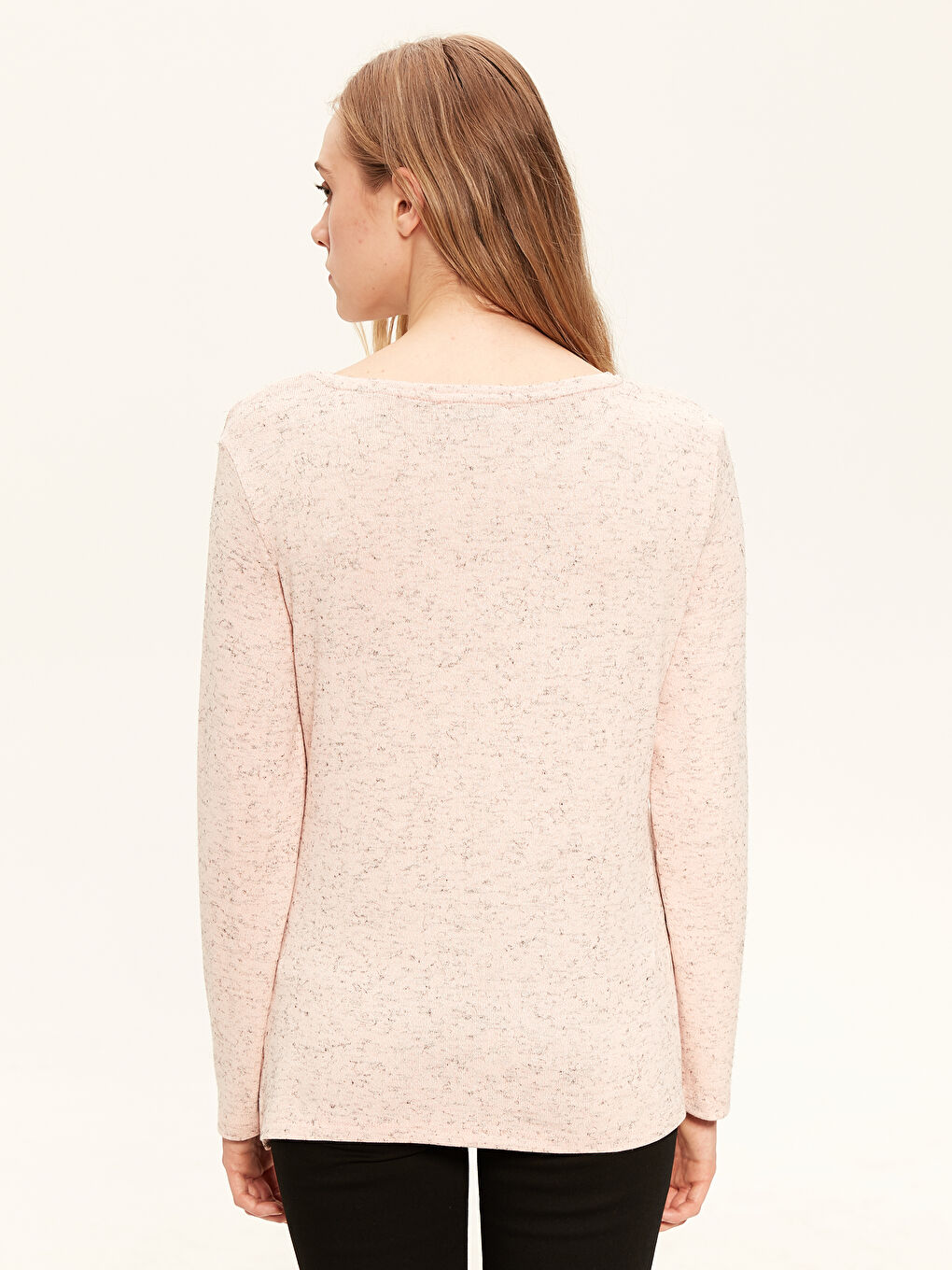 Pembe Bisiklet Yaka Uzun Kollu Kadın Tişört-5