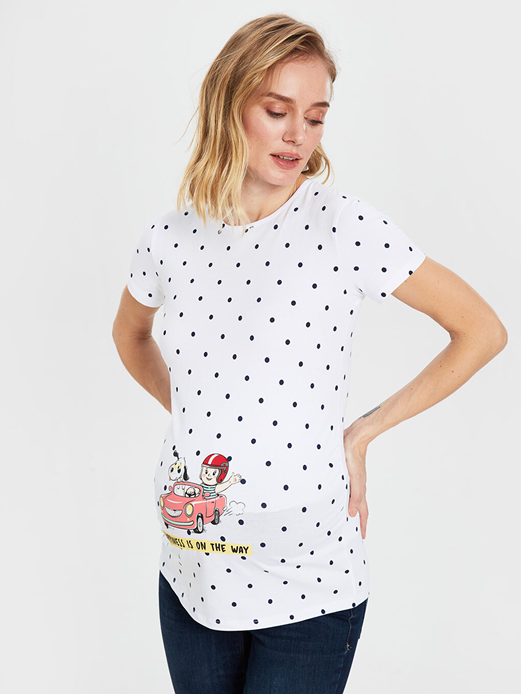 T-shirt en coton imprimé à pois pour femme enceinte-1