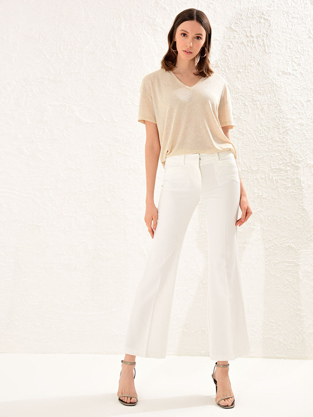 Ekru Dar Fit Kadın Pantolon-1