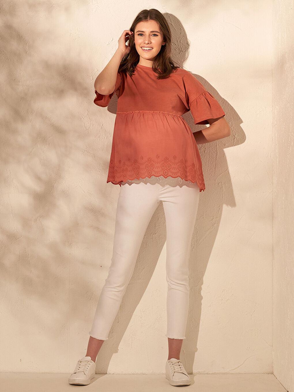 Scallop Detailed Cotton Maternity T-Shirt-1