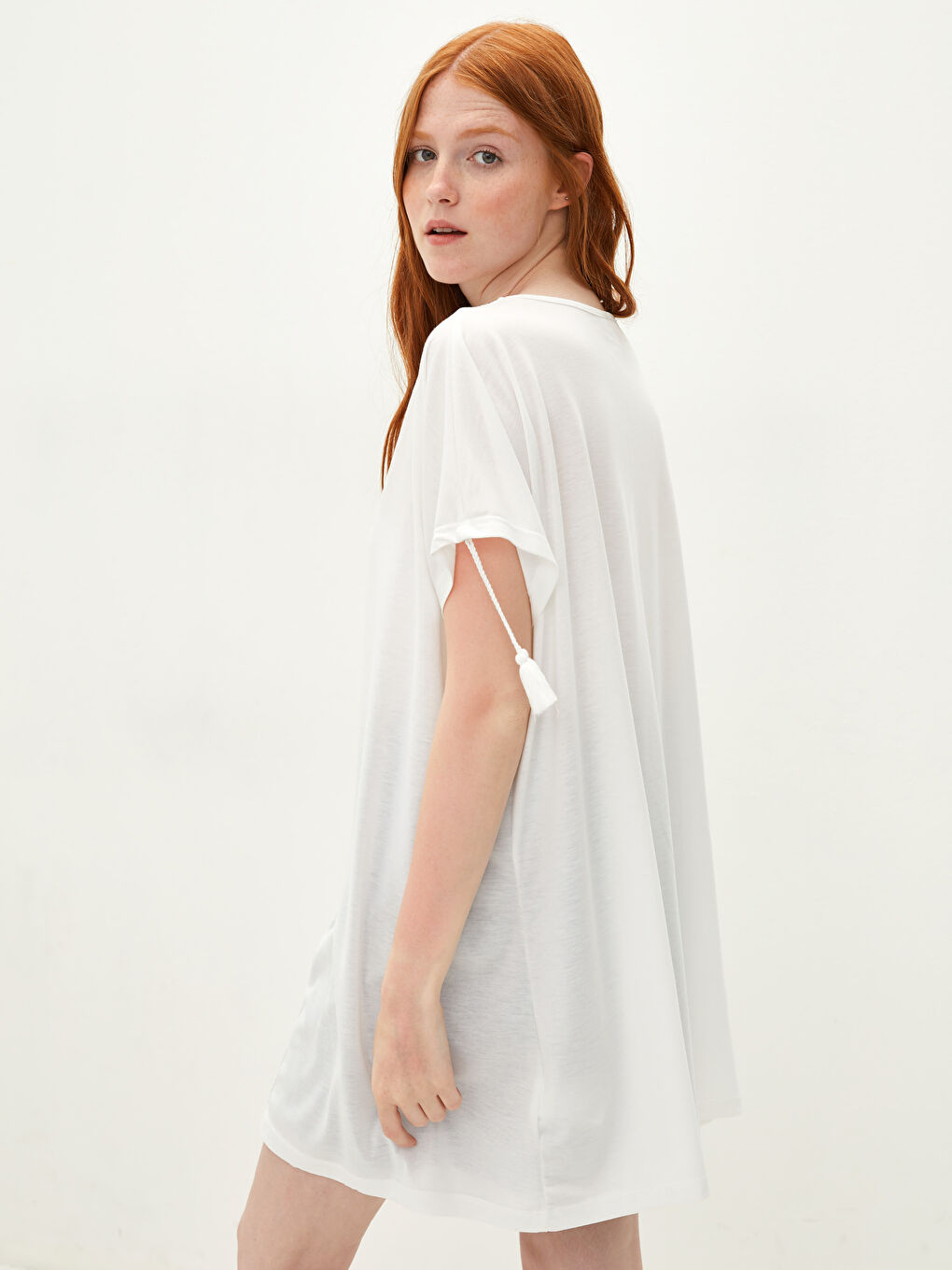 Ekru Plaj Elbisesi-4