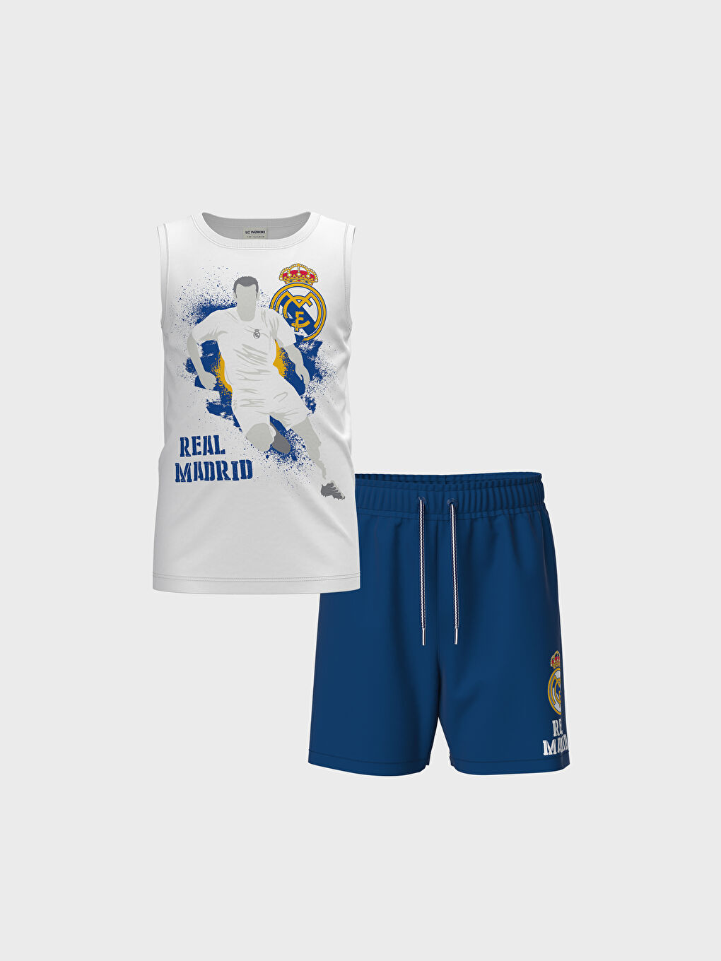 Круглий виріз Реал Мадрид З принтом Хлопчачий Атлет і Морські Шорти-1