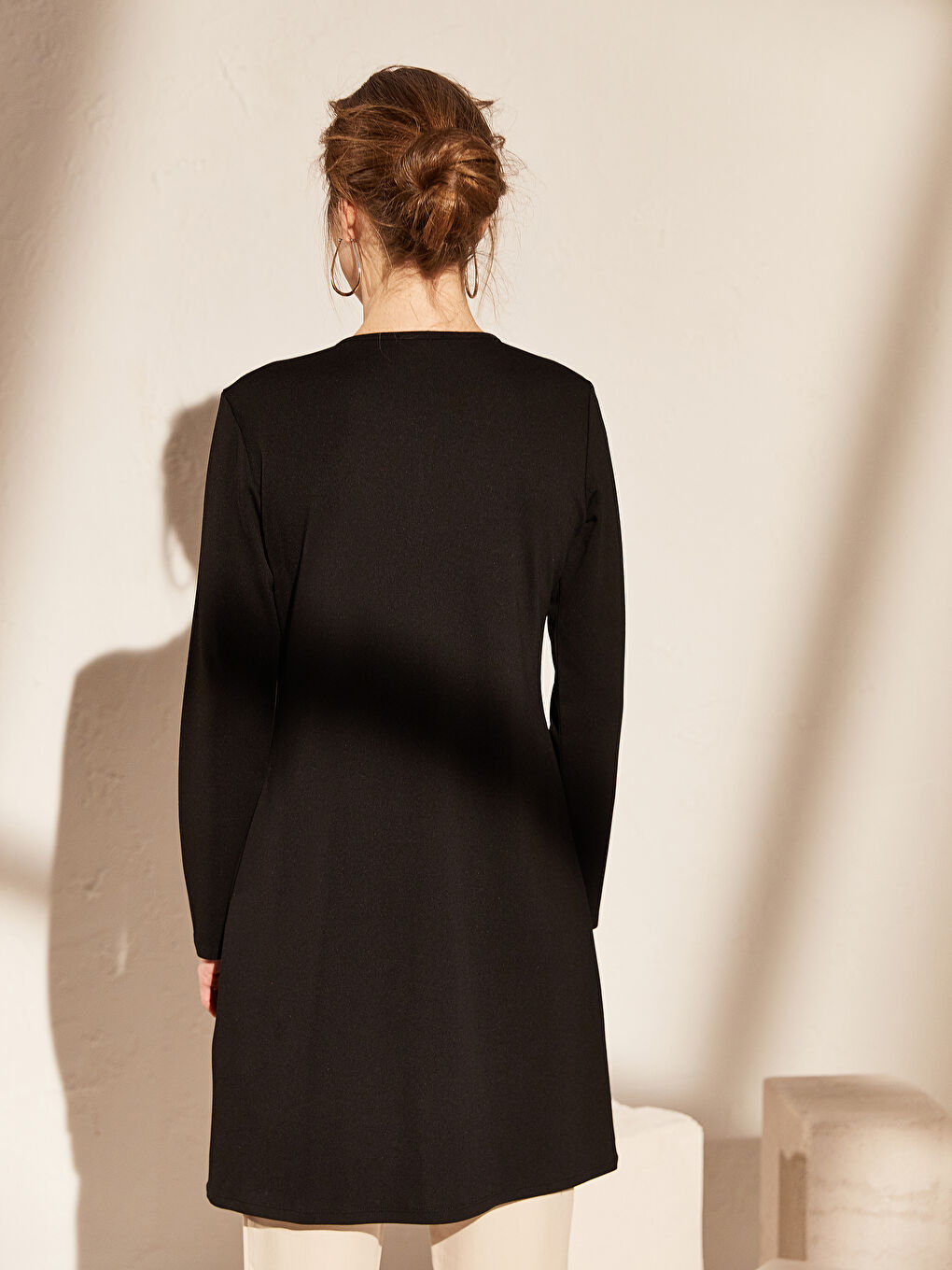 Siyah Bisiklet Yaka Uzun Kollu Kadın Tunik-5