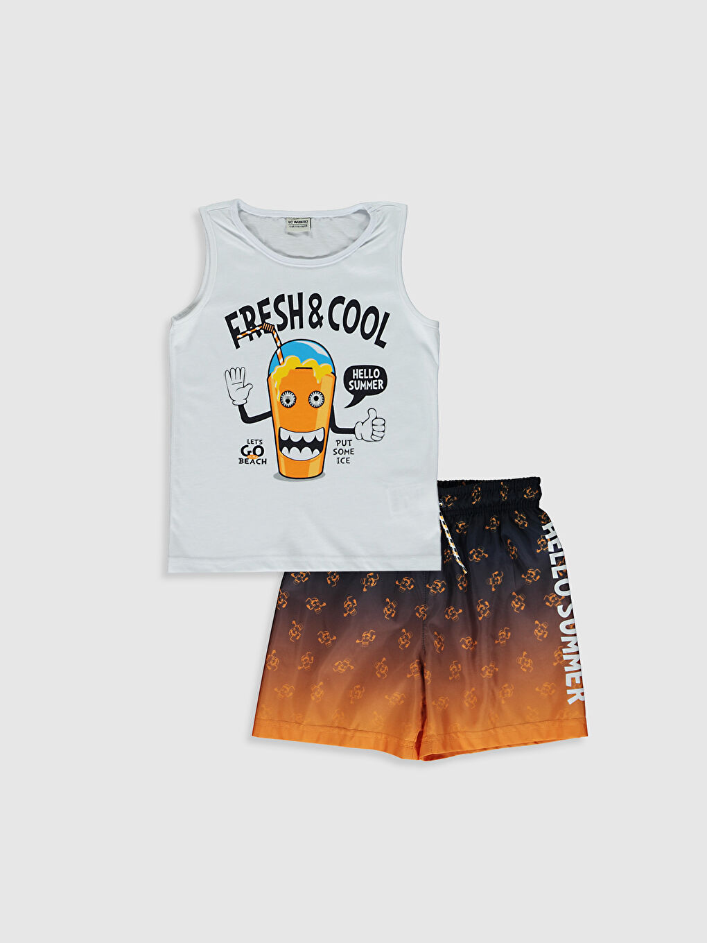 Turuncu Erkek Çocuk Atlet ve Deniz Şortu