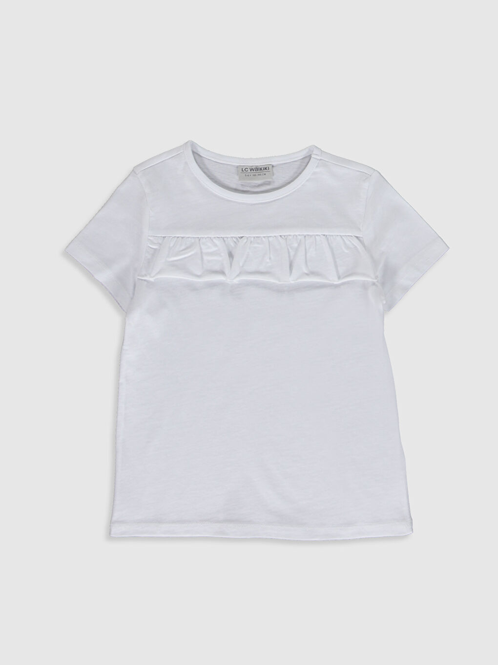 Beyaz Bisiklet Yaka Kısa Kollu Kız Çocuk Tişört