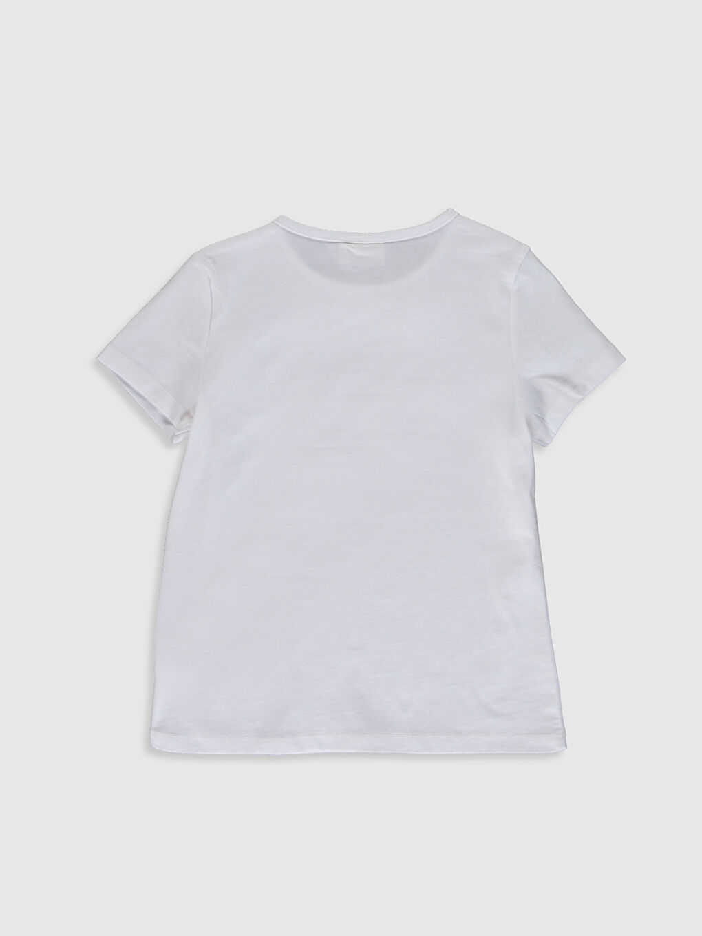 Beyaz Bisiklet Yaka Kısa Kollu Kız Çocuk Tişört-1
