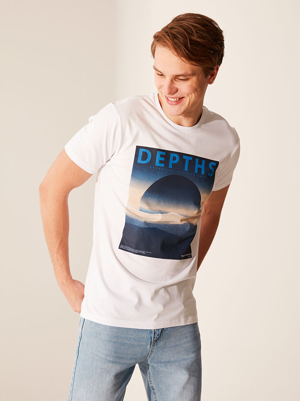 Beyaz Penye Erkek Tişört-2